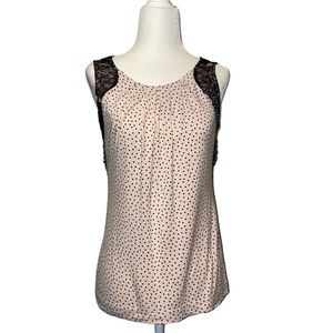 Loft | Pink Polka-Dot Lace Top | Petite | XS